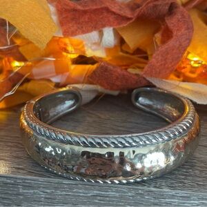 Silver and Gold Hammered Cuff Bracelet